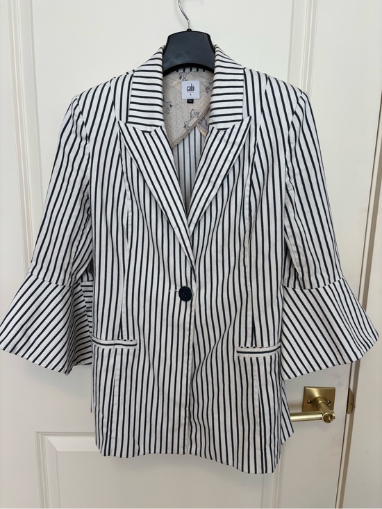CAbi Jackets & Blazers - CAbi Blue and White Vertical Stripe Blazer with Flared Sleeves